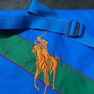 Polo by Ralph Lauren Blue Crossbody Bag with Green Stripe and Orange Logo